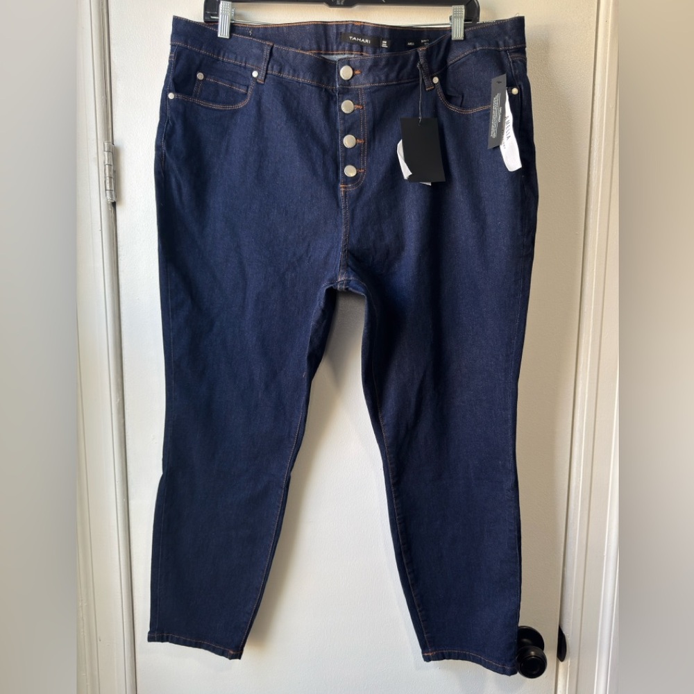 Tahari Women's Amelia Button Fly Skinny Blue Jeans Sz 24W
